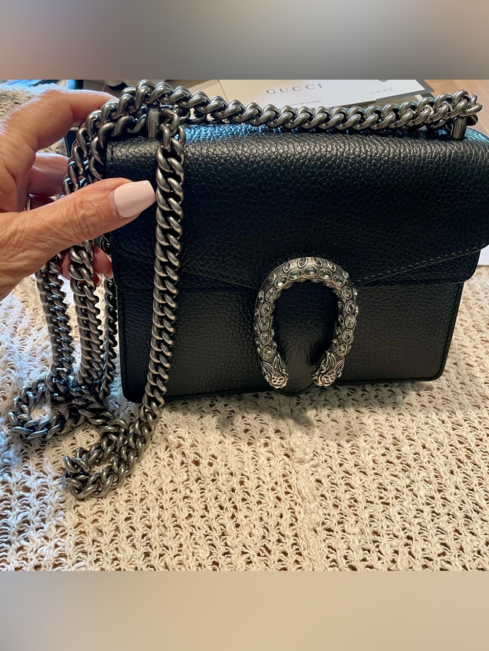 🔥Authentic Gucci Black Leather Dionysus Small Shoulder Bag - Picture 9 of 10